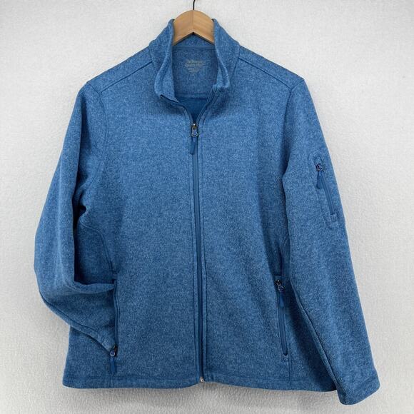 VERMONT COUNTRY STORE Sweater Mens L Fleece Jacket Mock Neck Full Zip Blue - Picture 1 of 16